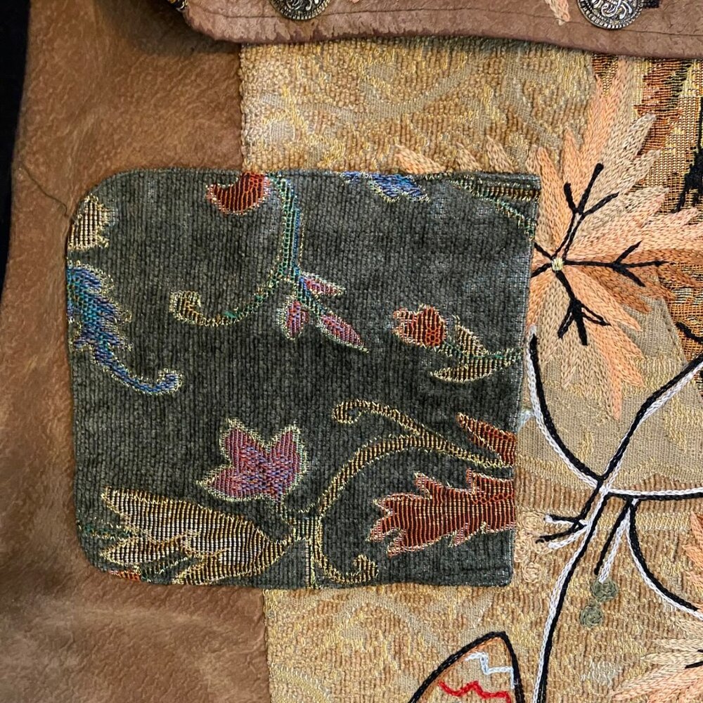 Alex Kim Jacket Tapestry Patchwork Mix Media Leaves Mulitcolor 5X Boho Eclectic - Picture 13 of 15